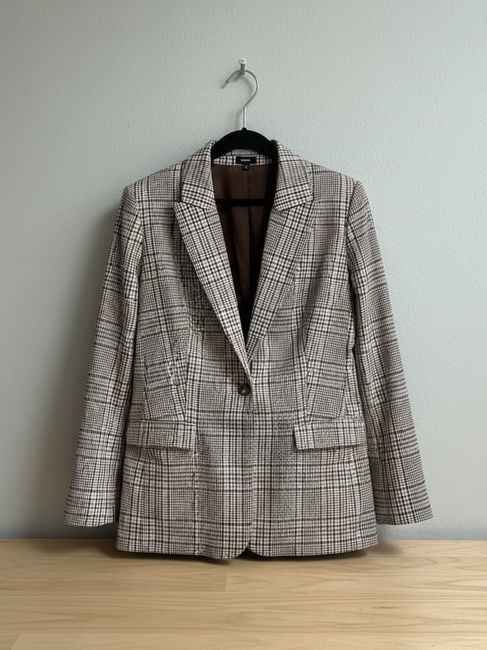 Express Plaid Single-Button Blazer - Cream & Brown